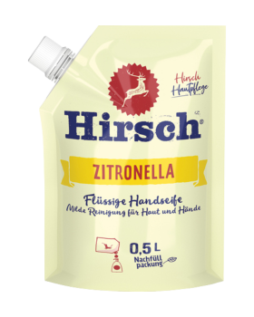 Hirsch Zitronella, Fluessige Handseife, Nachfuellbeutel ohne Pumpe, 500ml